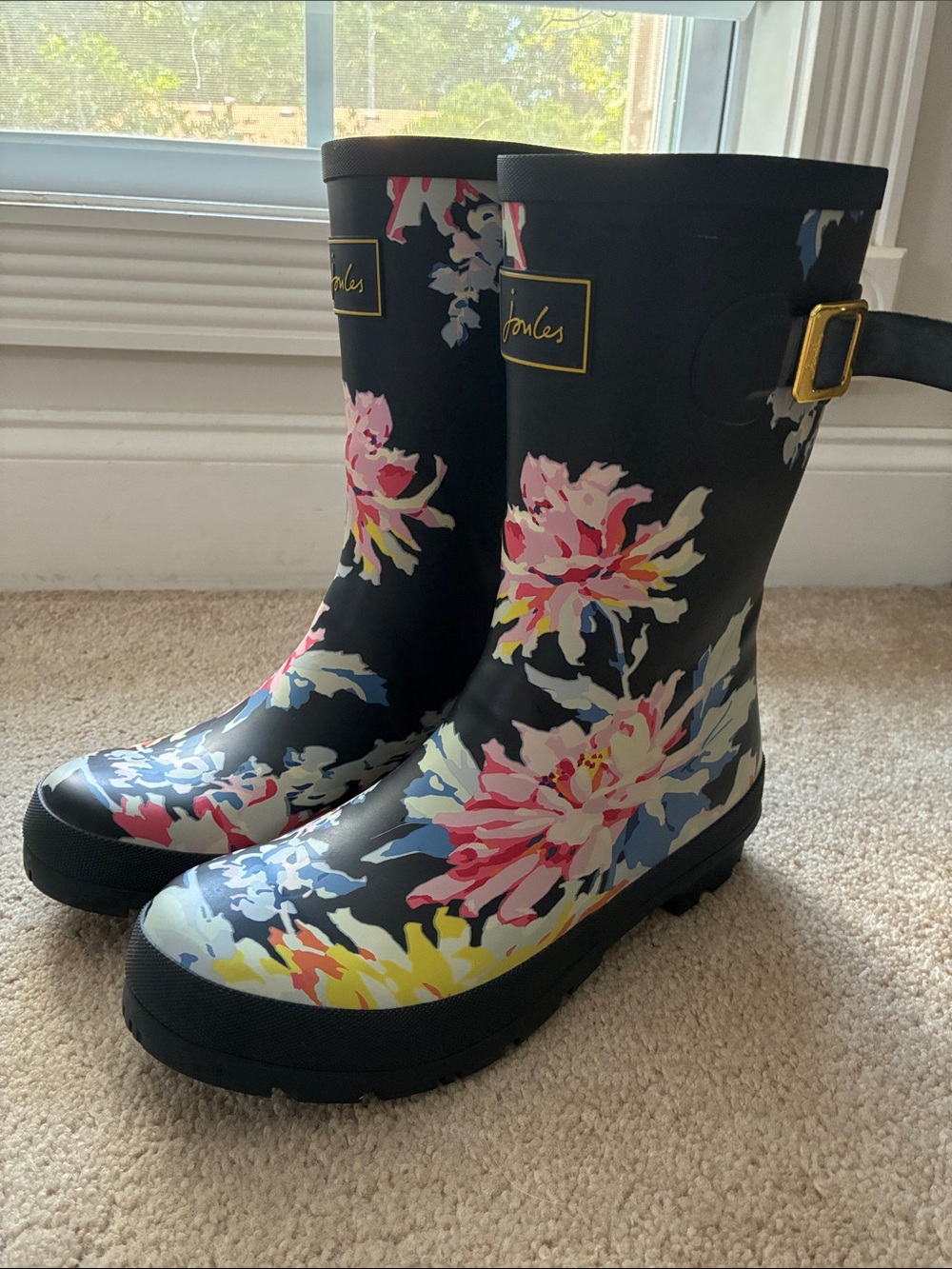Joules Navy Floral Mid-Calf Rain Boots